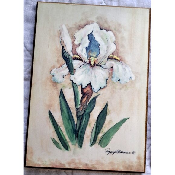 Set of 4 Floral Watercolor Resin Wall Tiles Signed Peggy Abrams - Picture 8 of 10